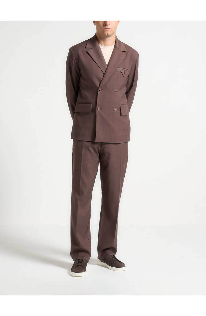 Manière De Voir Didier Double Breasted Twill Suit Jacket, Alternate, color, Brown