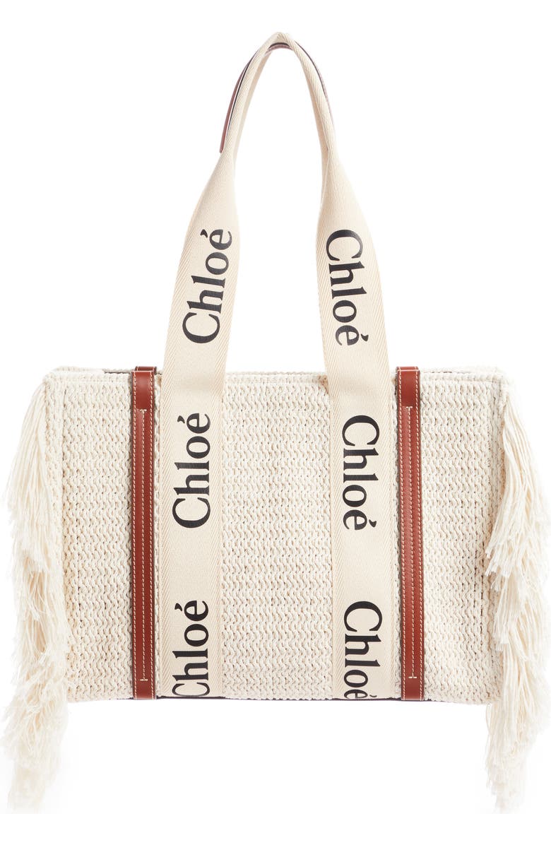 Chloé Medium Woody Cotton Knit Tote, Main, color, Sepia Brown
