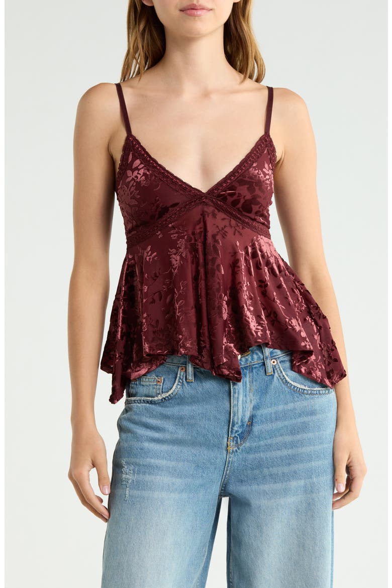 Devoree Floral Burnout Babydoll Top, Main, color, BROWN