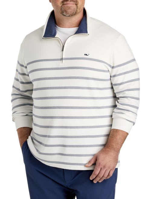 Vineyard Vines Big & Tall Brenton Stripe Saltwater 1/4-zip Pullover In Nautical Navy