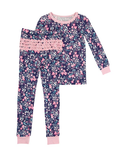 Rufflebutts Softsnooze Toddler Girls Ruffle Long Sleeve Pajama Set In Moonlit Meadow
