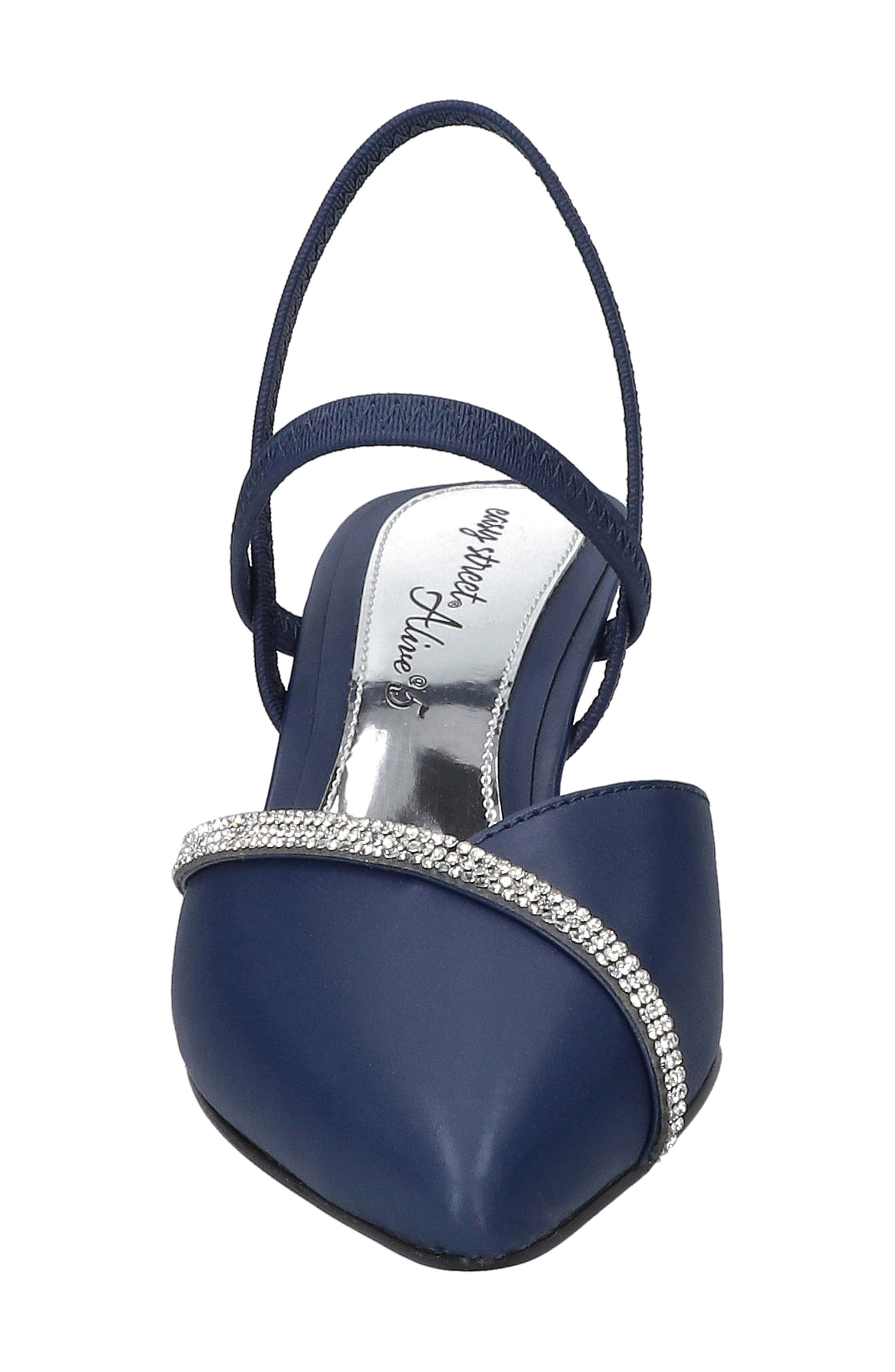 Unna Kitten Heel Pump, Alternate, color, NAVY SATIN WITH STONES