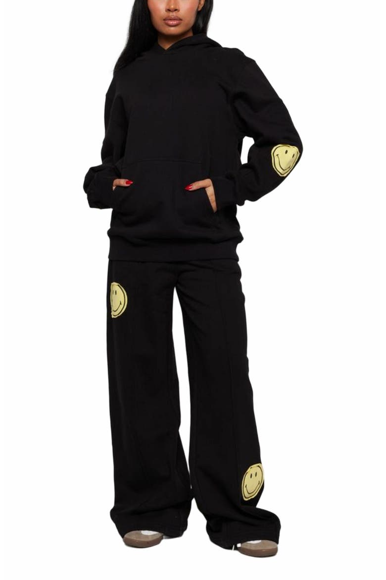SMILEY OVERSIZED HOODIE, Alternate, color, BLACK