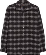 BEAMS Open Collar Brushed Plaid Flannel Button-Up Shirt
