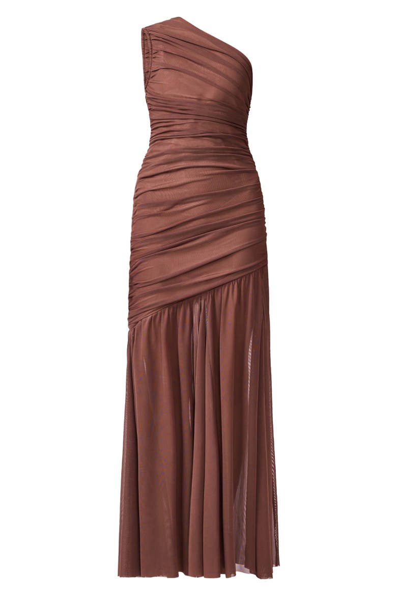 Vienna Ruched One-Shoulder Gown, Alternate, color, BROWN/ NUDE