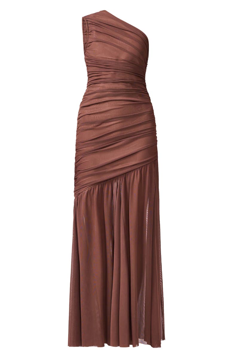 Elliatt Vienna Ruched One-Shoulder Gown, Alternate, color, Brown/ Nude