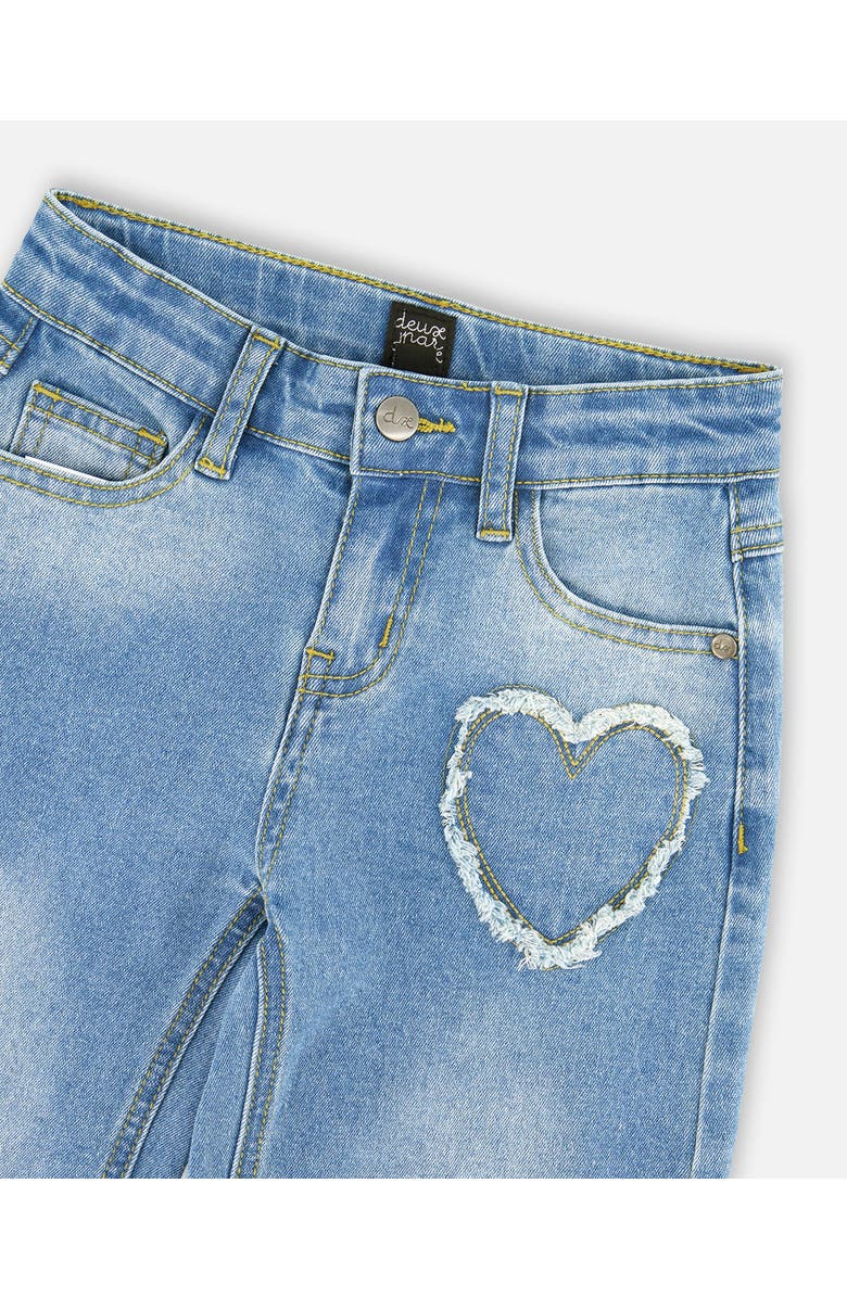 Deux par Deux Wide Leg Heart Embroidery Denim Jeans, Alternate, color, Light Blue Denim