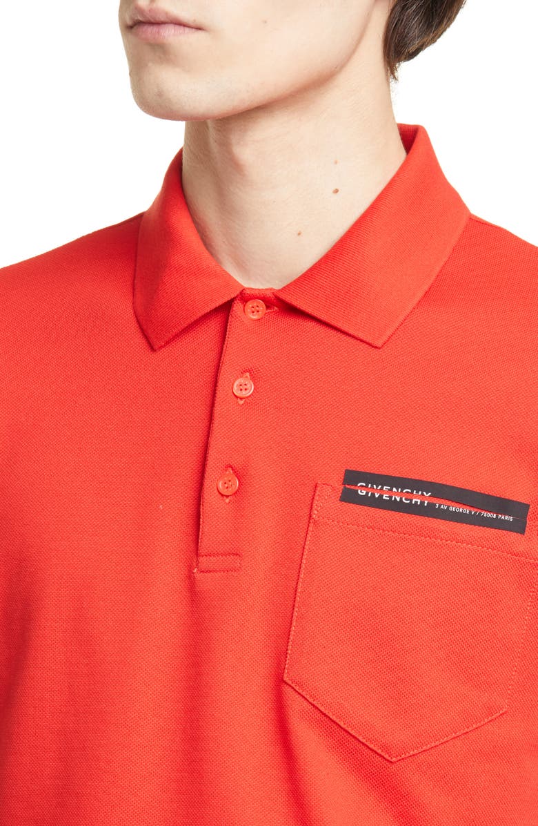 Givenchy Address Tape Short Sleeve Piqué Polo, Alternate, color,
