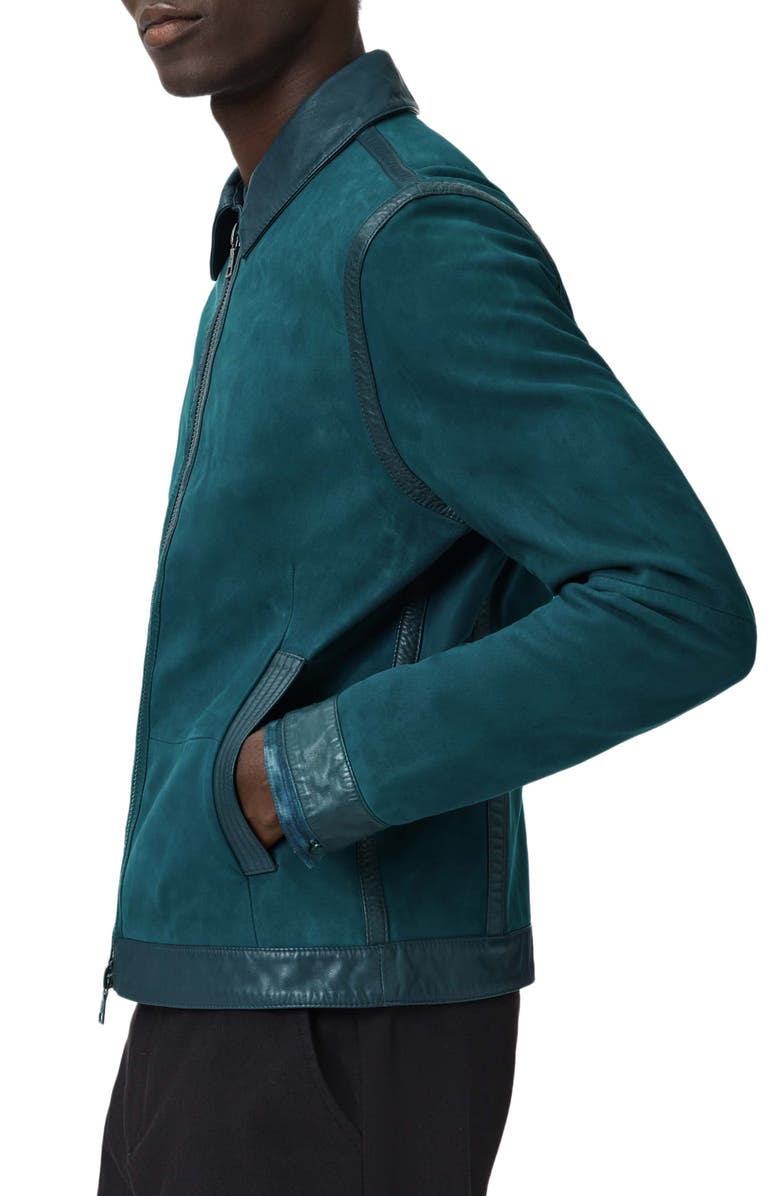 John Varvatos Jaxon Leather Trim Suede Jacket, Alternate, color, Peacock Blue