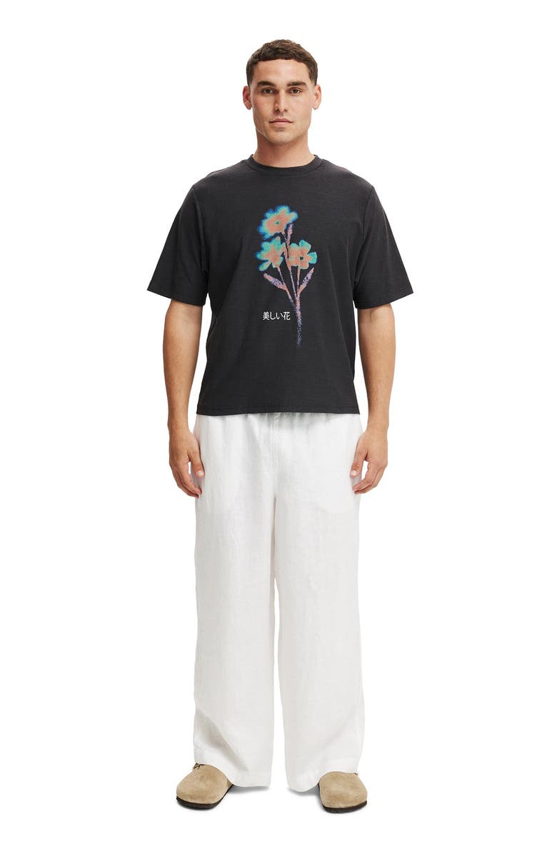 Cotton On Men's Cropped Fit Graphic T-Shirt, Alternate, color, Washed Black Floral Beauty