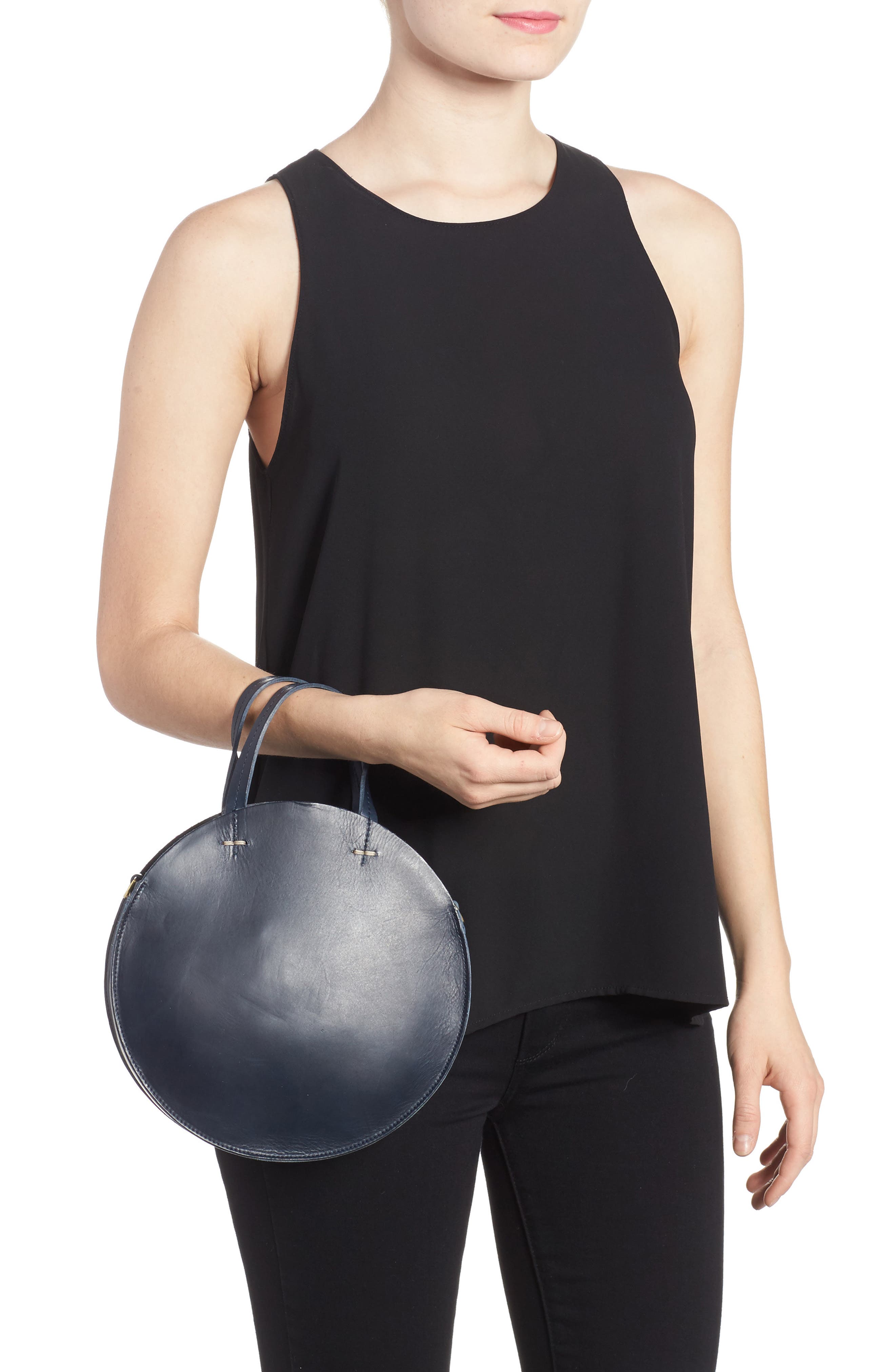 Clare V. Petite Alistair Leather Circular Crossbody Bag, Alternate, color, 