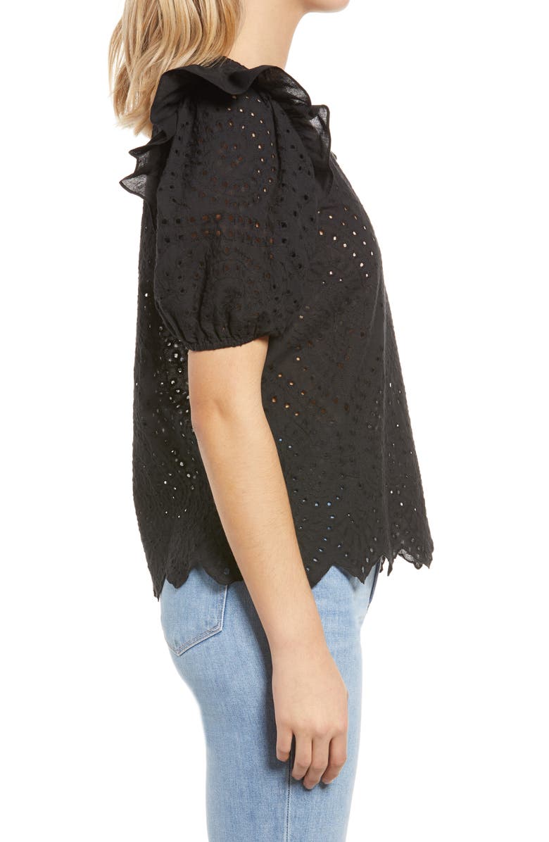 English Factory Ruffle Puff Sleeve Cotton Eyelet Top, Alternate, color, 
