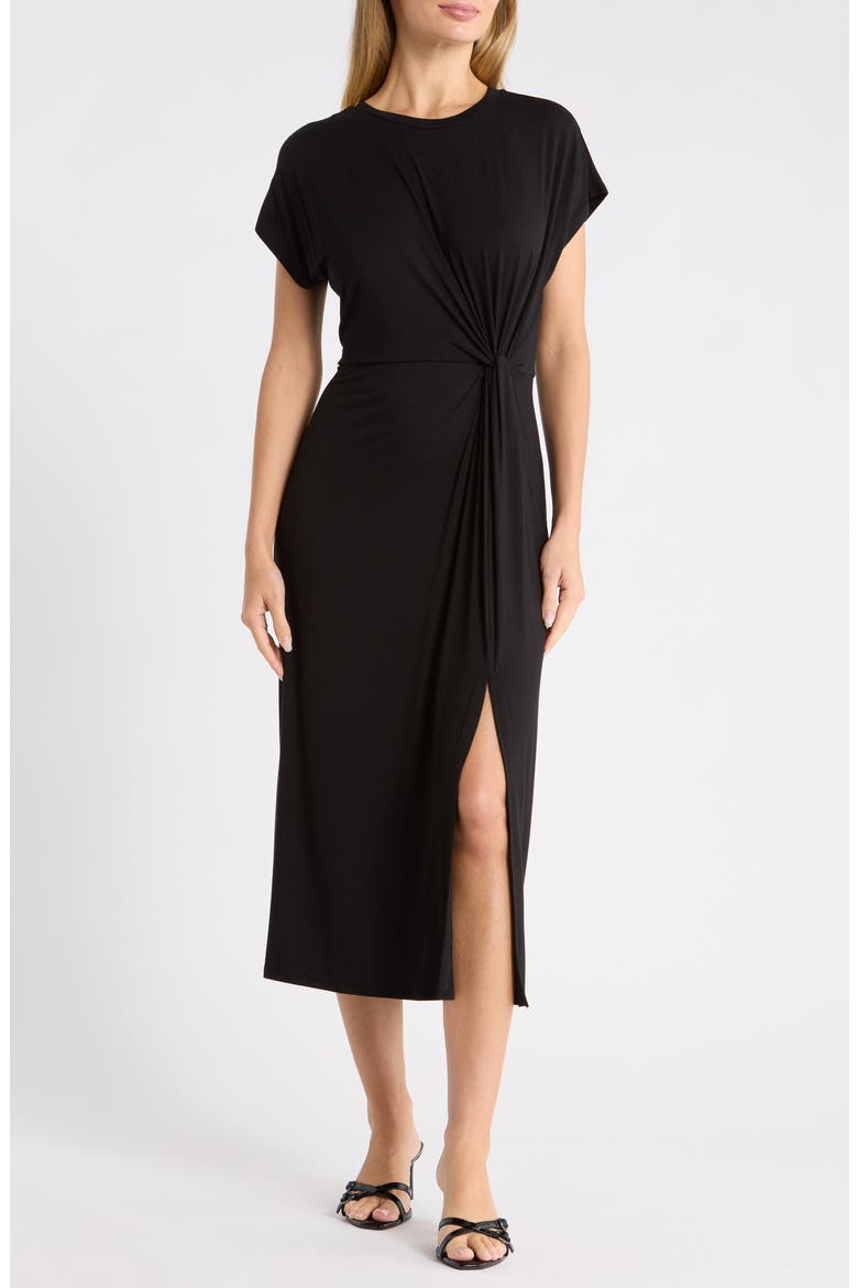 Front Knot Cap Sleeve Midi Dress, Main, color, BLACK