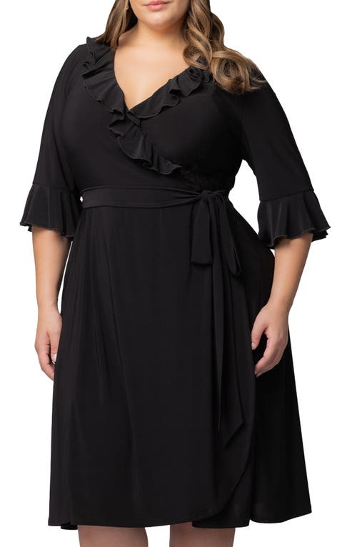 Kiyonna Barcelona Ruffle Detail Wrap Dress In Black Noir