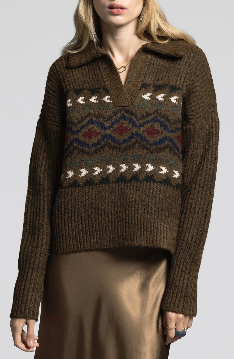 WEEKEND LOS ANGELES Spencer Fair Isle Johnny Collar Sweater, Main, color, 