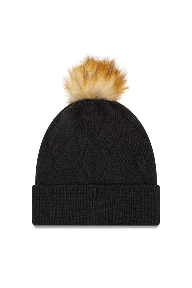 Women's New Era Black Brooklyn Nets Snowy Cuffed Knit Hat with Pom, Alternate, color, Black