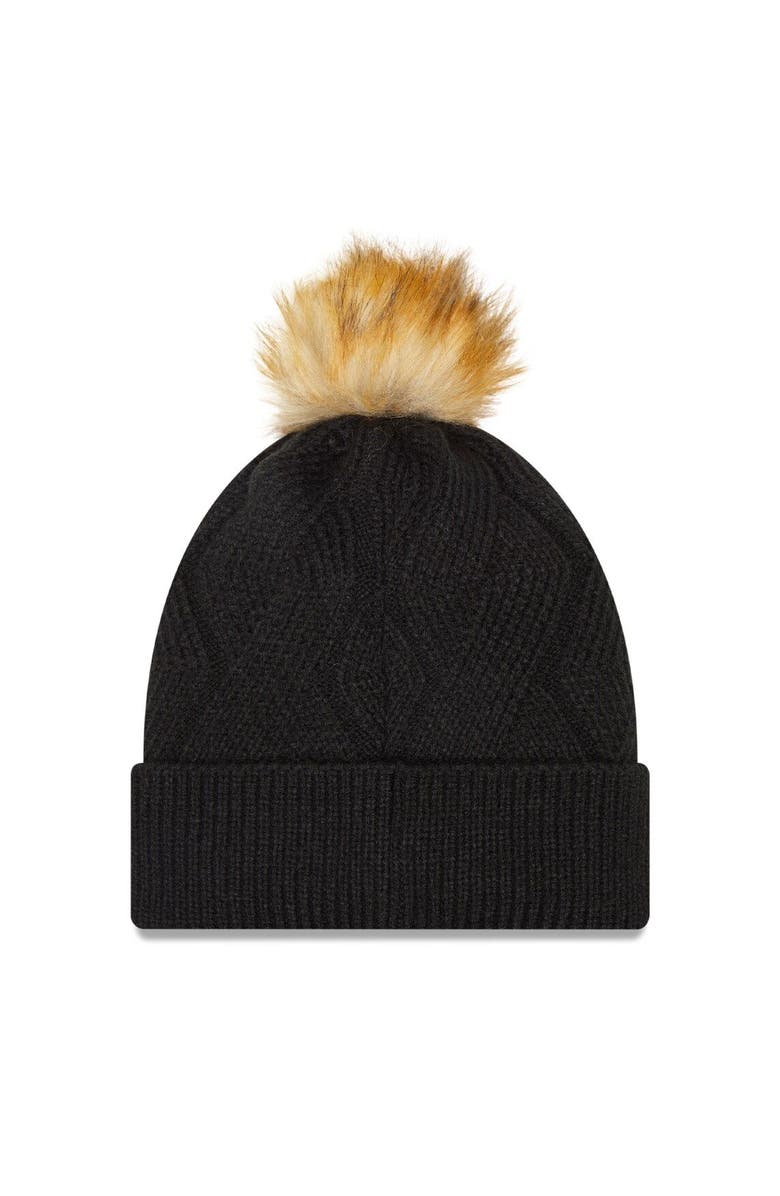 New Era Women's New Era Black Brooklyn Nets Snowy Cuffed Knit Hat with Pom, Alternate, color, 