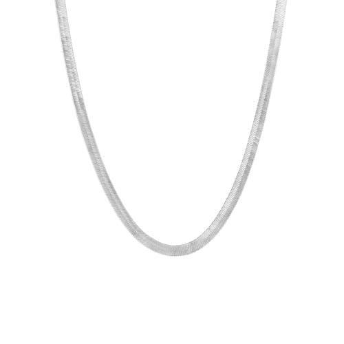 Spero London Bold Herringbone Sterling Silver Flat Snake Chain Necklace In Silver