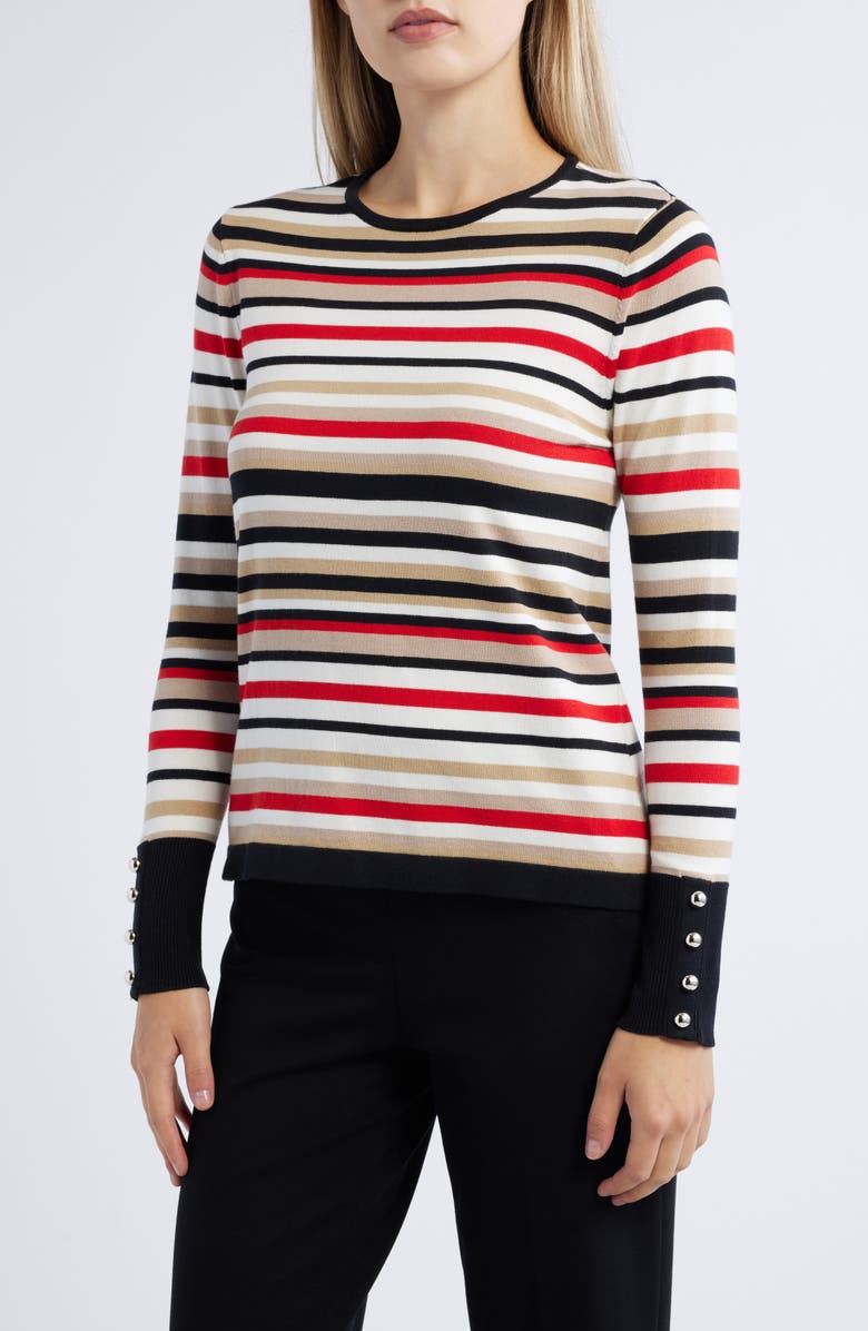Anne Klein Stripe Button Cuff Sweater, Main, color,