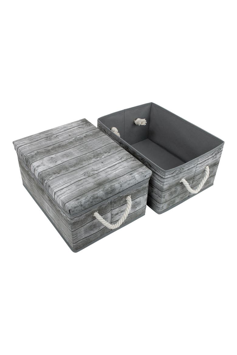 Grey Wooden Pattern Storage Box - Set of 2, Alternate, color, GREY