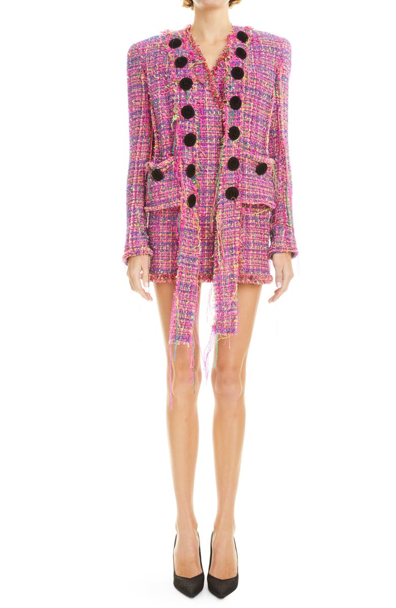 Balmain Double Breasted Tweed Minidress, Alternate, color,