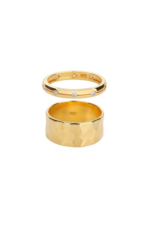 18k Gold Plated Sterling Silver Classic Gold Ring Duo Holiday Gift Guide