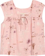 Lucky Brand Lace Trim Tie Neck Linen Blend Top