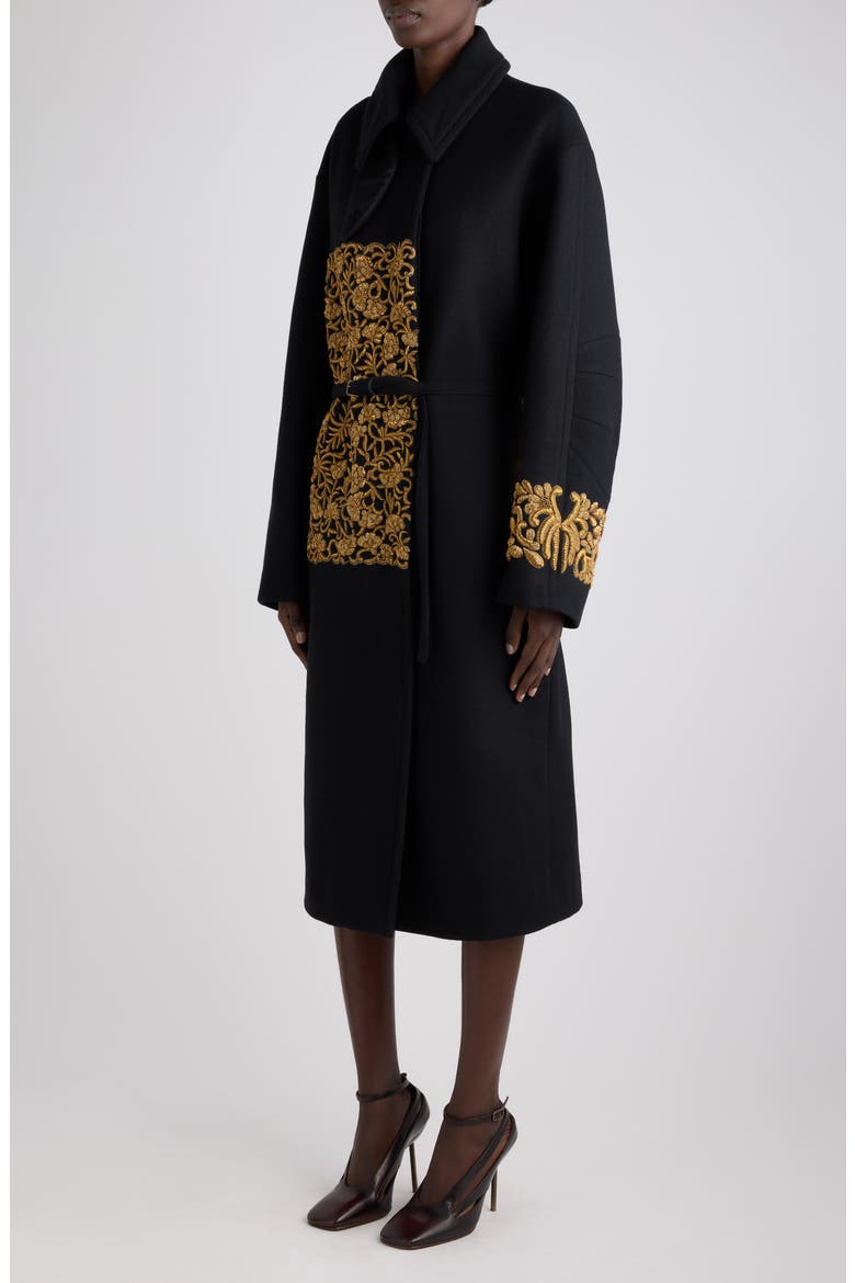 Rain Embroidered Wool Blend Coat, Main, color, BLACK