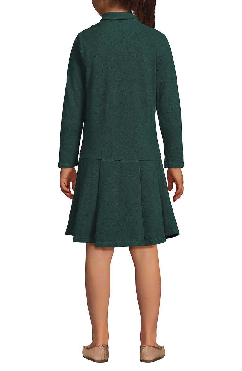 Lands' End Girls Long Sleeve Mesh Pleated Polo Dress, Alternate, color, Evergreen