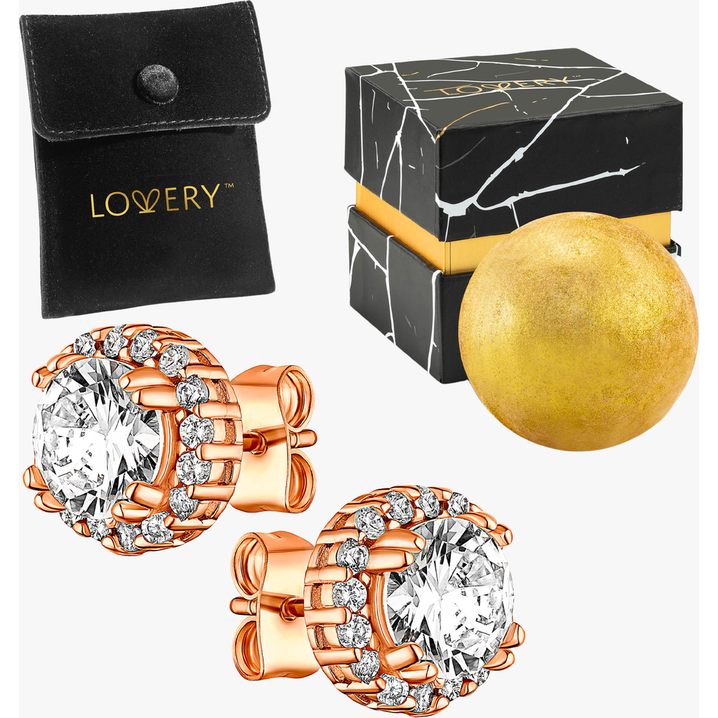 Lovery 14K Rose Gold Earring and Bath Bomb Gift Set in Halo  product
