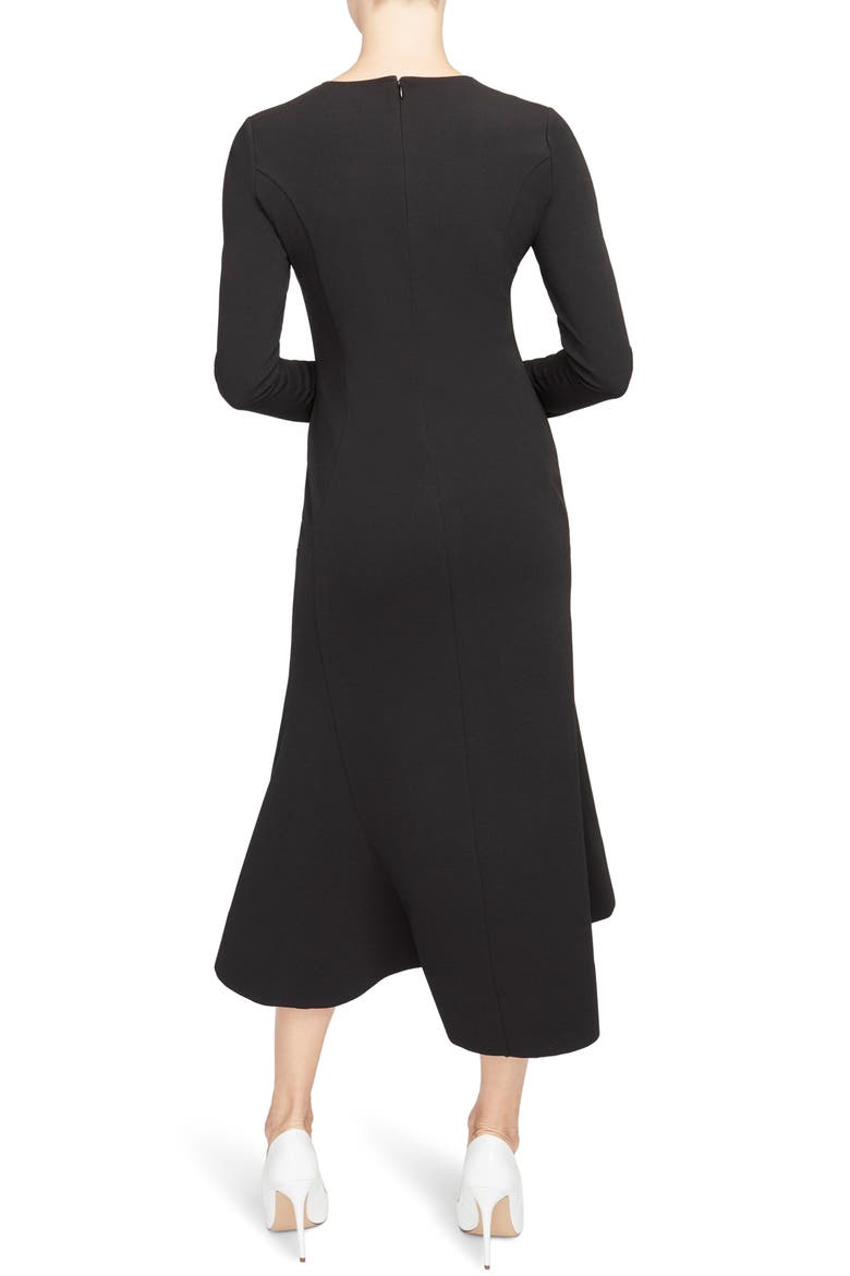 Piping Detail Side Slit Midi Dress, Alternate, color, BLACK