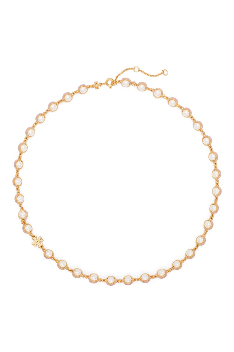 Moondance Faux Pearl Necklace, Main, color, LIGHT BRASS / PEARL / PINK