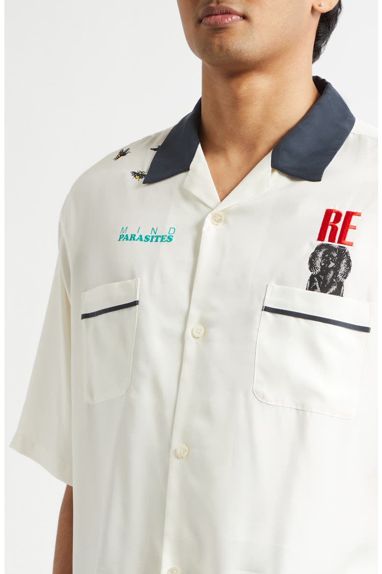 Graphic Short Sleeve Cupro Blend Button-Up Shirt, Alternate, color, IVORY