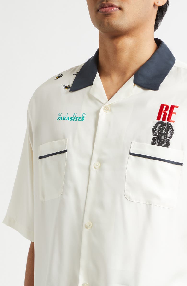 Undercover Graphic Short Sleeve Cupro Blend Button-Up Shirt, Alternate, color, Ivory