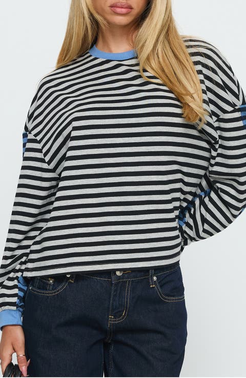 Taysha Colorblock Stripe Long Sleeve Stretch Cotton Top