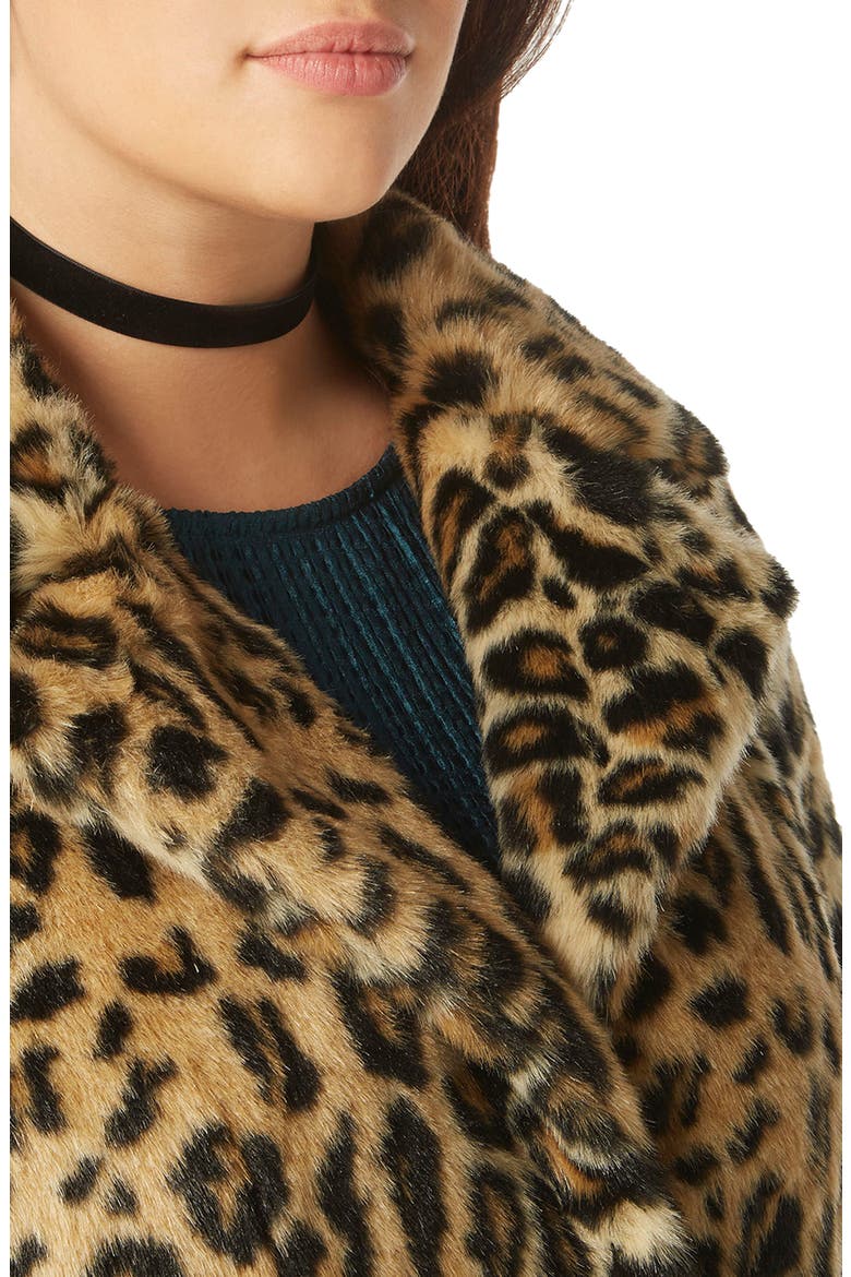 Leopard Print Faux Fur Coat, Alternate, color, LEOPARD