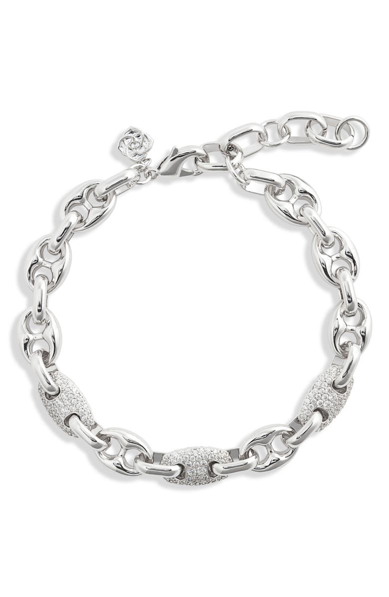 Kendra Scott Bailey Pavé Chain Bracelet, Main, color, Rhodium White Crystal