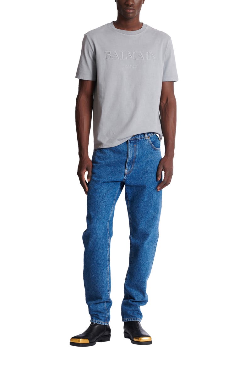 Blue denim straight-cut jeans, Alternate, color, blue
