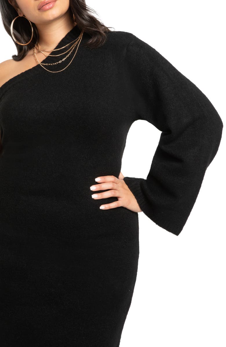 ELOQUII One-Shoulder Sweater Dress, Alternate, color, 