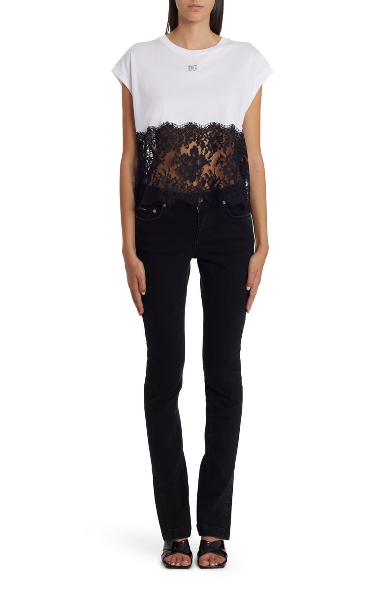 Dolce&Gabbana Lace Panel Short Sleeve T-Shirt, Alternate, color, 