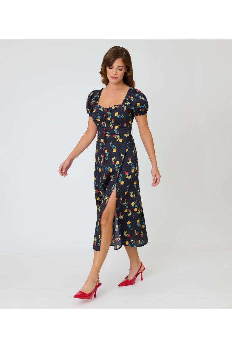 Sweetheart Midi Dress, Main, color, Black Floral Print
