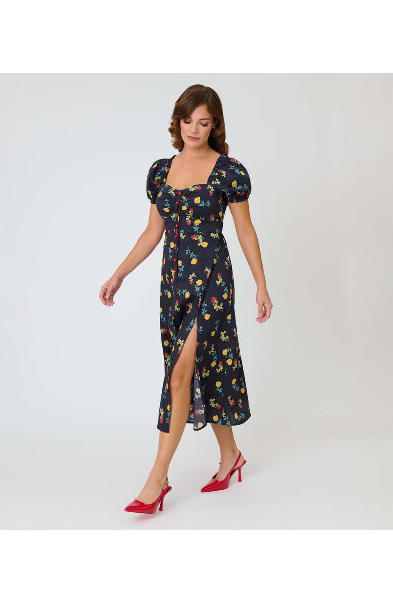 Unique Vintage Sweetheart Midi Dress, Main, color, Black Floral Print