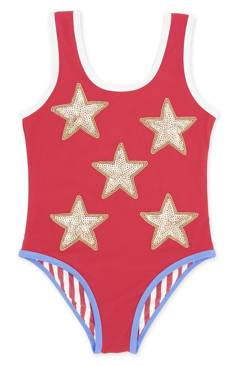 Feather 4 Arrow Kids' Wave Break One-Piece Swimsuit, Main, color, True Red