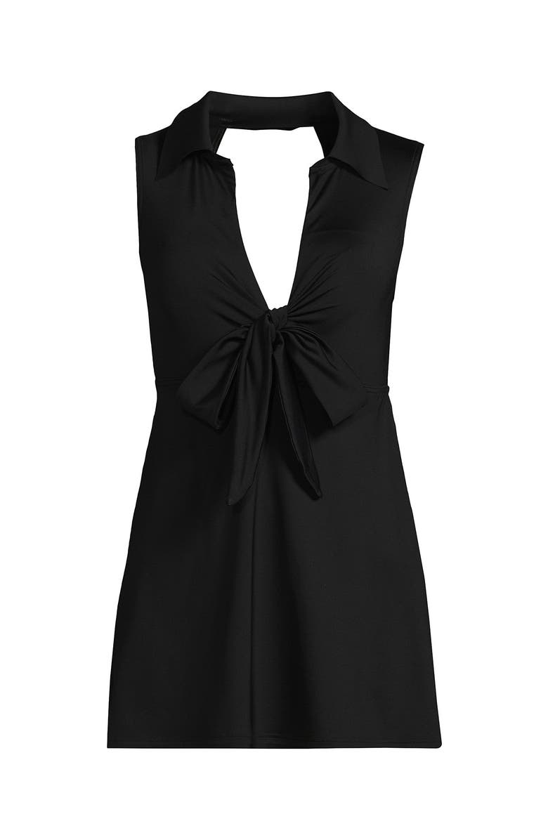 Lands' End Polo Collar Tie Front Swim Dress Swimsuit, Alternate, color, Black