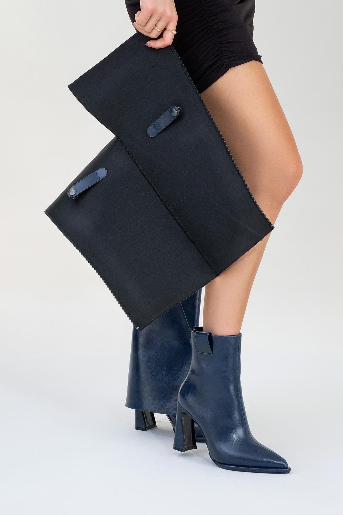Aja Block Heel Convertible Knee High Boot, Alternate, color, Navy Faux Leather
