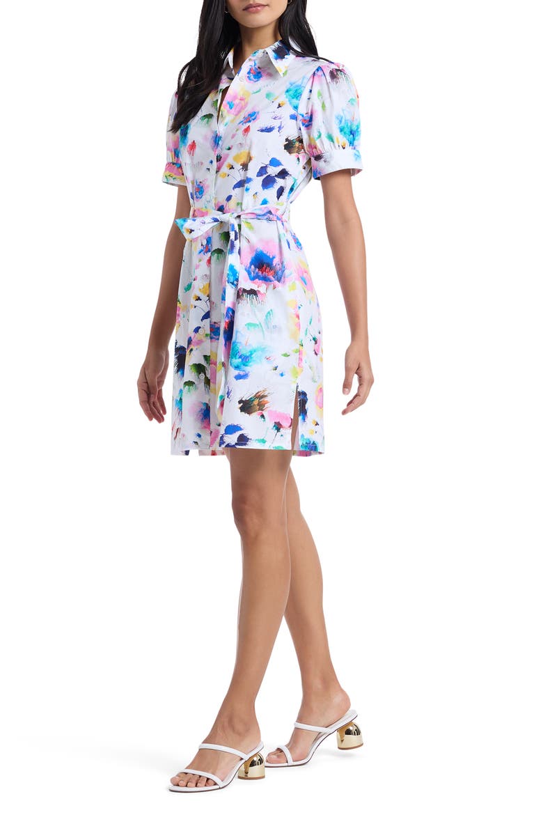 Carolina Floral Short Sleeve Cotton Shirtdress, Alternate, color, WHITE MULTI