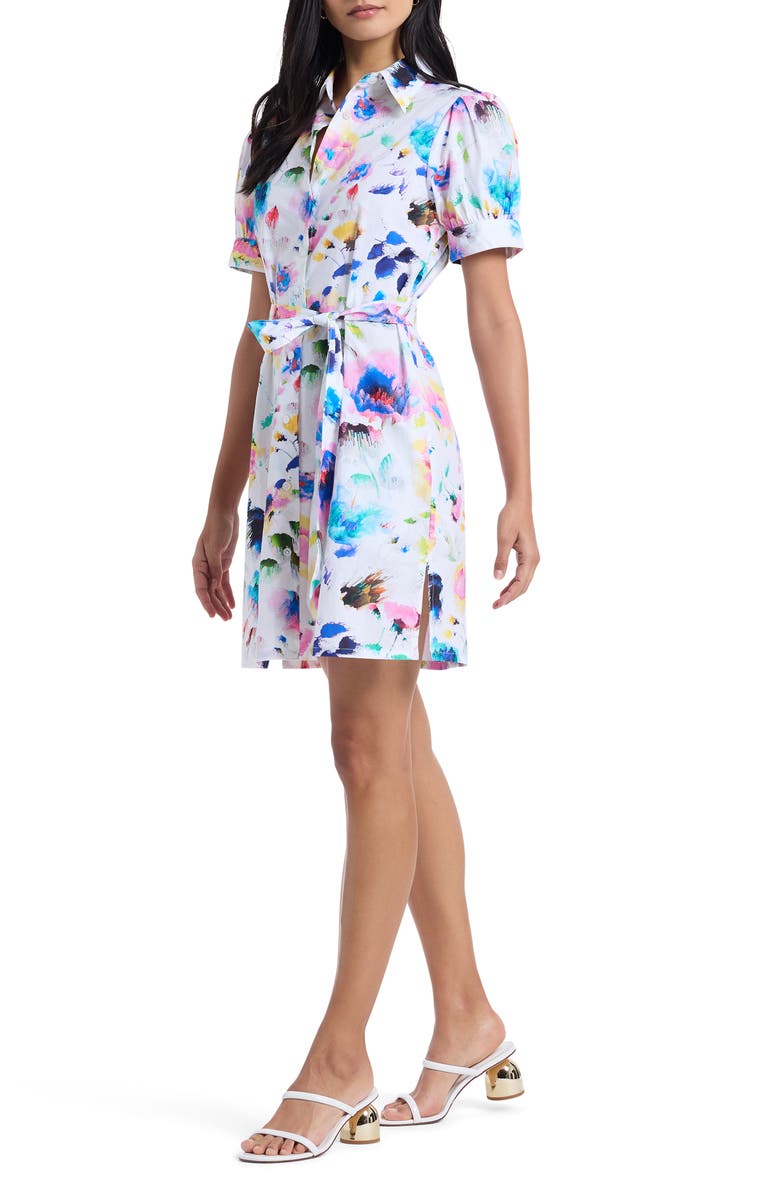 Robert Graham Carolina Floral Short Sleeve Cotton Shirtdress, Alternate, color, White Multi