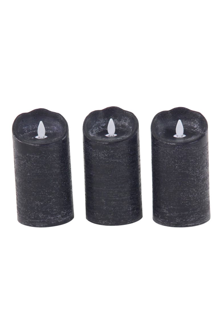 Black Wax Traditional Flameless Candle with Remote Control - Set of 3, Alternate, color, BLACK