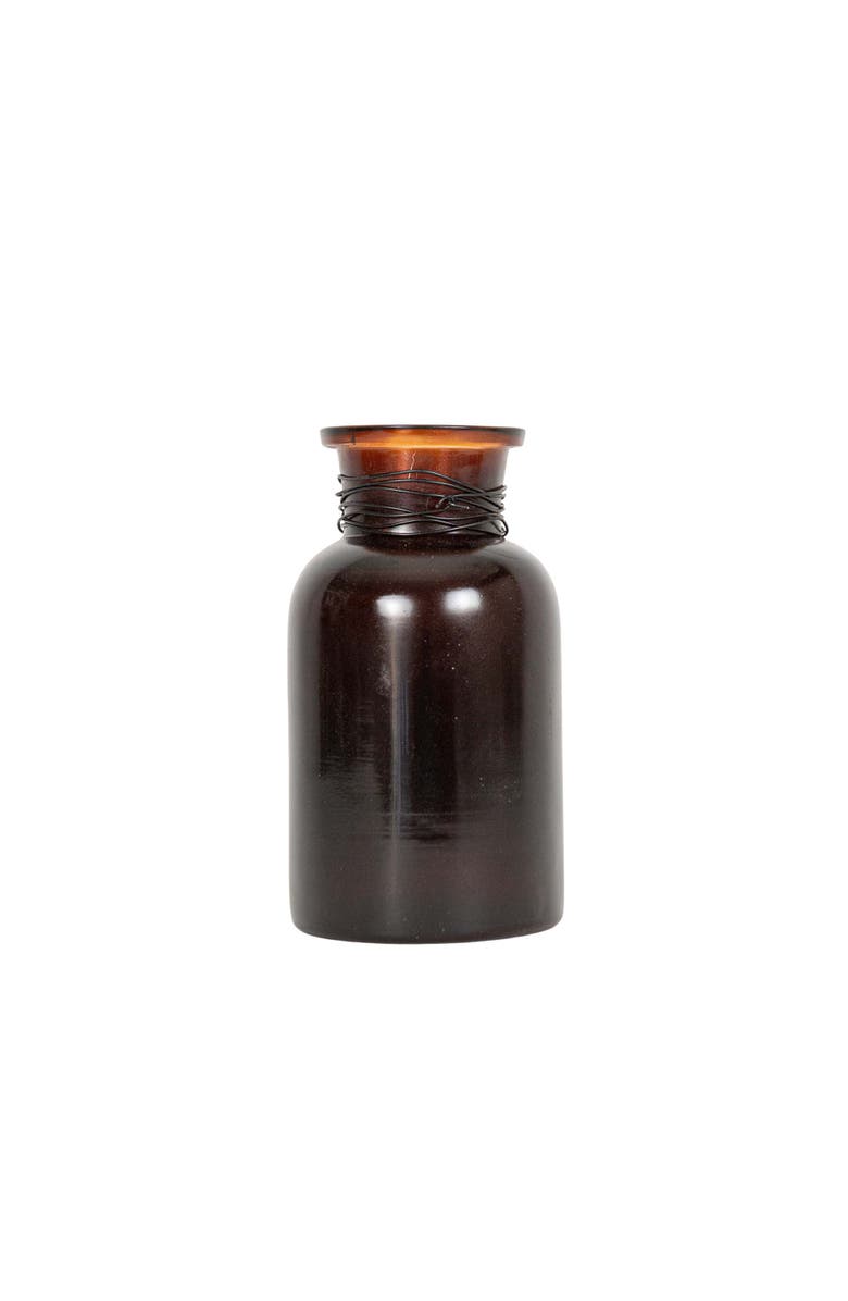 Foreside Home and Garden Wrapped Neck Bud Vase Amber Glass & Metal, Main, color, Brown