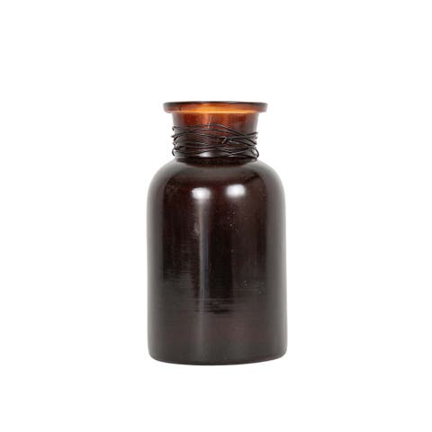 Wrapped Neck Bud Vase Amber Glass & Metal